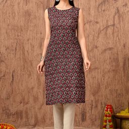 Anouk Rustic Floral Printed Round Neck Straight Pure Cotton Kurta-picture-2