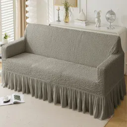 HOUSE OF QUIRK Italian Coffee Brown Self Design 3 Seater Sofa Cover With Arms image 5