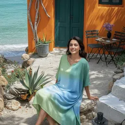 Maaesa Women Hand Tie & Dyed Rayon Crepe Kaftan Kurta image 3