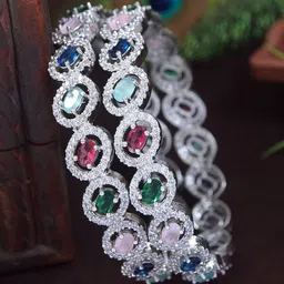 SGA FASHION Set Of 2 Rhodium-Plated American Diamond Studded Bangles-picture-41