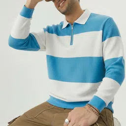 Try This Striped Printed New Basics Polo Collar T-shirt-image-20