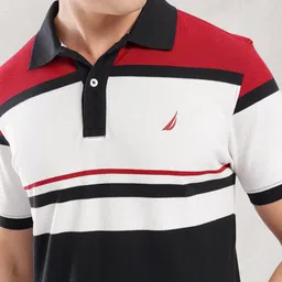 Nautica Striped Polo Collar Pure Cotton T-shirt image 5