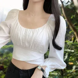 bajarhub Pack of 2 Casual Bell Sleeves Self Design Women White Top-picture-23