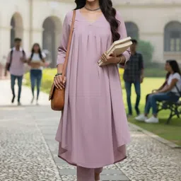 AADVIKA V-Neck Three-Quarter Sleeves Pleated Kurta With Trousers image 3