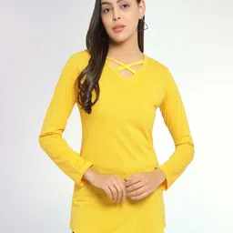 Boldwink Women Floral V-Neck Cut Outs Slim Fit T-shirt-image-99