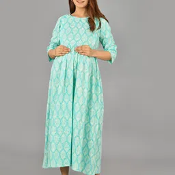 Negen Women Ethnic Motifs Printed Maternity Cotton Fit & Flare Maxi Dress-picture-22