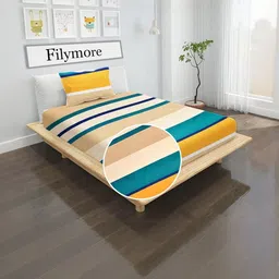 Filymore Multicoloured Striped 300 TC Single Bedsheet with 1 Pillow Covers-picture-40