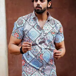 KLYZEE Men Original Fit Geometric Printed Spread Collar Casual Shirt image 4