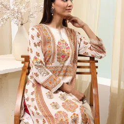 Biba Women Floral Printed Mirror Work Kurta image 3