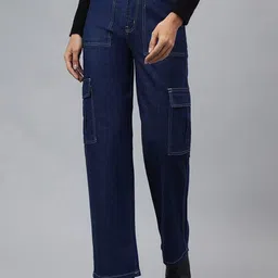 BAESD Women Comfort Straight Fit Mid-Rise Stretchable Cargo Styles Jeans-image-1