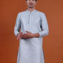 NAMASKAR Mandarin Collar Silk Straight Kurta-image-35