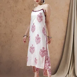 SINSINI Floral Printed Shoulder Straps Pure Cotton Straight Kurta With Trousers image 4