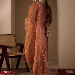 Indo Era Women Ethnic Motifs Embroidered Regular Liva Kurta with Trousers & With Dupatta image 2