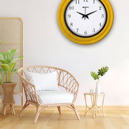 OLIVE TREE Yellow & White Round Wooden Analogue Wall Clock-picture-46