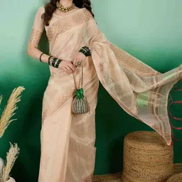 all about you Woven Design Zari Organza Handloom Kanjeevaram Saree image 5