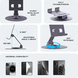 GARIPNGO Ergo 360° Alloy Mobile Stand for Desk, Foldable Mobile Holder image 2