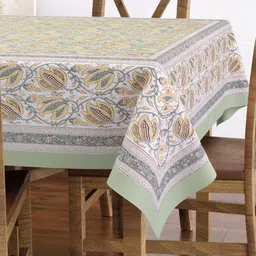 Texstylers Grey Floral Printed Rectangle Anti-Slip Pure Cotton 6-Seater Table Cover image 4