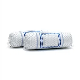 Myntra Elegant Homes Set Of 8 White & Blue Printed Cotton Diwan Set image 3