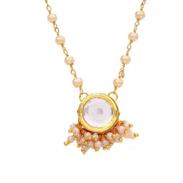 AARSEE OFFICIAL Anti-Tarnish 22KT Gold-Plated Round Kundan Pearl Chain Necklace Set image 4
