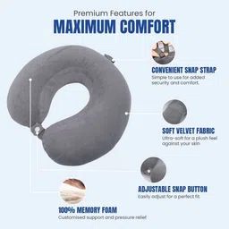 PILLOW TREE Grey Memory Foam Filled Faux Velvet Lightweight Travel Pillow-picture-51