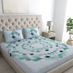 MILAAV Blue Geometric 144 TC King Bedsheet with 2 Pillow Covers-picture-49