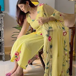 KALINI Women Floral Printed Regular Kurta with Trousers & With Dupatta image 4