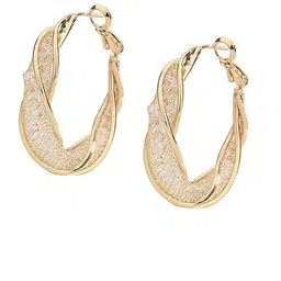 PolluxCraft Gold-Plated Artificial Stones Studded Contemporary Korean Hoop Earrings-picture-19