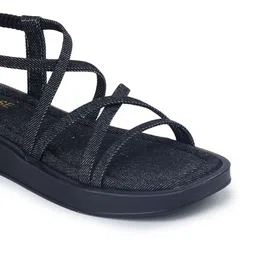 TRASE Women Black Charcoal Casual Open Toe Backstrap Synthetic Leather Flats image 3