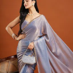 LOROFY Beads and Stones Tissue Saree image 4