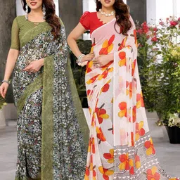 Moda Rapido Pack of 2 Floral Printed Pure Georgette Saree-picture-45
