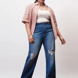 FREAKINS Women Wide Leg High-Rise Low Distress Light Fade Stretchable Jeans-image-14