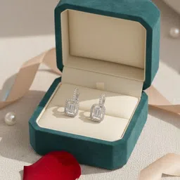 MODE & MINIMAL Rhodium-Plated Cubic Zirconia Studded And Beaded Square Drop Earrings image 3