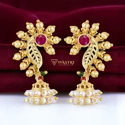 VIVASTRI Peacock Shaped Jhumkas Earrings-picture-34