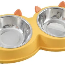 onprix Stainless Steel Cat-Shaped Dual Bowl For Feeding & Watering Pet Food & Water Plastic Pet Bowl image 1