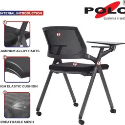 polo Folding Study Chair With Cushion & Adjustable Writing Pad Micro Suede Study Folding Chair image 2