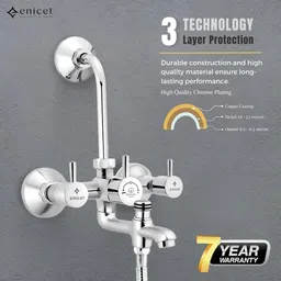 ENICET N53 BRASS BUILD Wall Mixer 3 in 1 with Overhead Shower and hand shower Full Set Wall mixer with shower and handshower (FE122 OSHS) rain flow image 2
