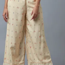 Women Regular Fit Beige Crepe Trousers image 1