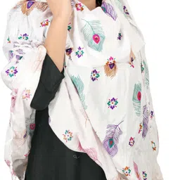 pracharan Printed Pure Cotton Women White, Multicolor Fancy Scarf image 3