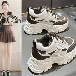 pharaoh Stylish Brown and White Chunky Sneakers with Cushioned Fashion Sole Party Wear For Women image 2