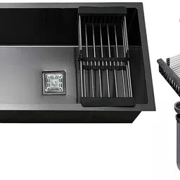 nenoware 24 x 18 x 10 Single Bowl Handmade Kitchen Sink Black 24" X 18" X 10" HANDMADE 304 BLACK MATT GRADE SINK 304 Stainless neno142 Vessel Sink-picture-12