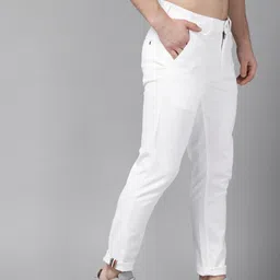 roadster Men Slim Fit White Pure Cotton Trousers image 2