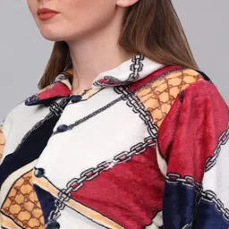 klotthe Multicolor Geometric Woolen Women Bath Robe With Belt (L) image 5