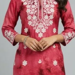 azaan chikan hub Women Embroidered, Dyed/Ombre Cotton Rayon Straight Kurta image 2