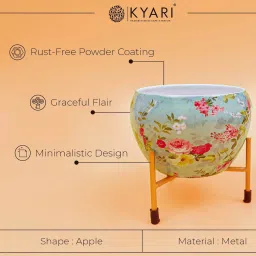 kyari Minimalistic Green Floral Apple Pot with Stand image 2
