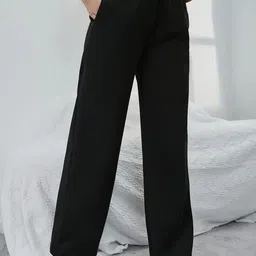 perfette wollo Women Regular Fit Black Cotton Blend Trousers image 2