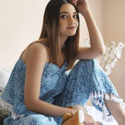 modak Women Night Suit Set Blue, Light Blue Floral Print-picture-24