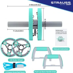 strauss Multifunction Abs Roller With Push Up Bar & Resistance Tube | Ab Wheel Roller Ab Exerciser image 3