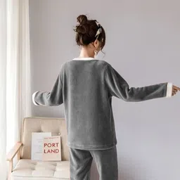 lugo Women Night Suit Set Grey Solid image 3