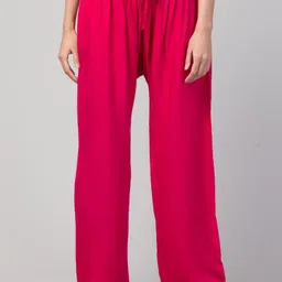 fambee Women Relaxed Pink Viscose Rayon Trousers image 1