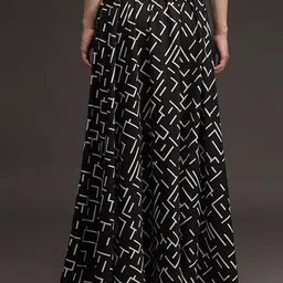 ww store Women Flared Black, White Viscose Rayon Trousers image 5